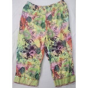 Key Lime Pie Women's Vintage Capri Pants Size 2X Green Pink Purple Floral Print